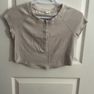 Garage Cream Polo Crop Top with Cap Sleeves